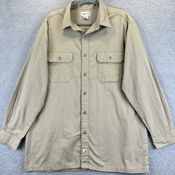 Carhartt Canvas Shirt Mens XL Tan Workwear Chore Outdoor Hunting Safari Grunge - Picture 2 of 11